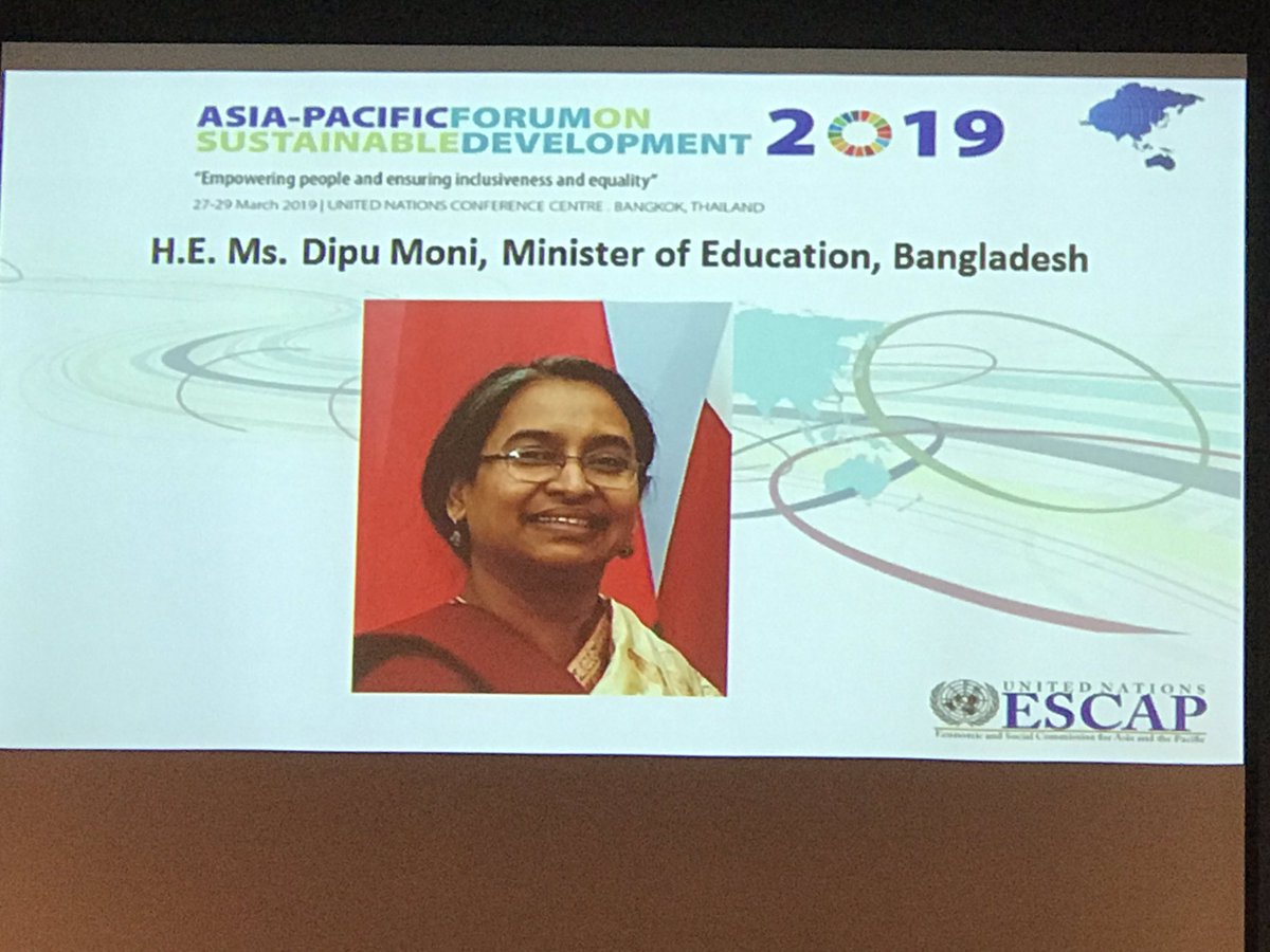 MiaSeppo's tweet photo. #HappeningNow @DipumoniDr shares progress made in Bangladesh to achieve #SDG4 @ Asia-Pacific Forum on Sustainable Development 2019. #APFSD https://t.co/Rq1UnzQbDn