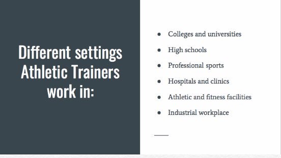 ZipsSportsMed's tweet photo. Athletic Trainers work in a variety of different settings https://t.co/l8PVJLUpUF