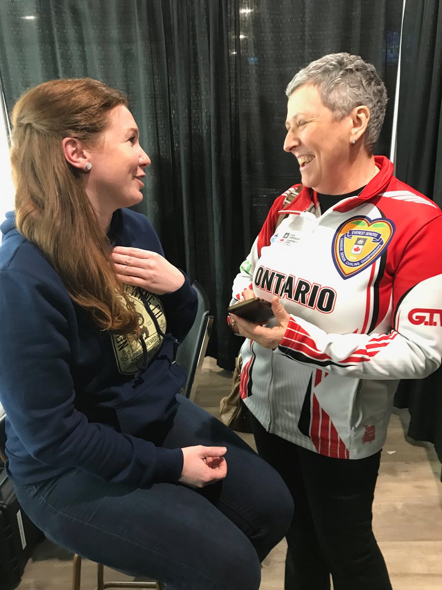 My broadcast partner <a href="/Sarah_Wark/">Sarah Wark</a>⁩ got a surprise visitor - ON alternate &amp; 2018 senior bronze medallist (&amp; cancer kicker!!!) Colleen Madonia w/ a message from idol Marilyn Bodogh. How awesome is that?!!! (1 of 2)