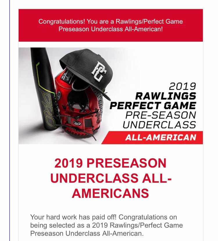 walkertwilliams's tweet photo. Thank you @PerfectGameUSA and @RawlingsSports for selecting me as a 2019 Preseason Underclass All-American! https://t.co/3A2JiYbB4V