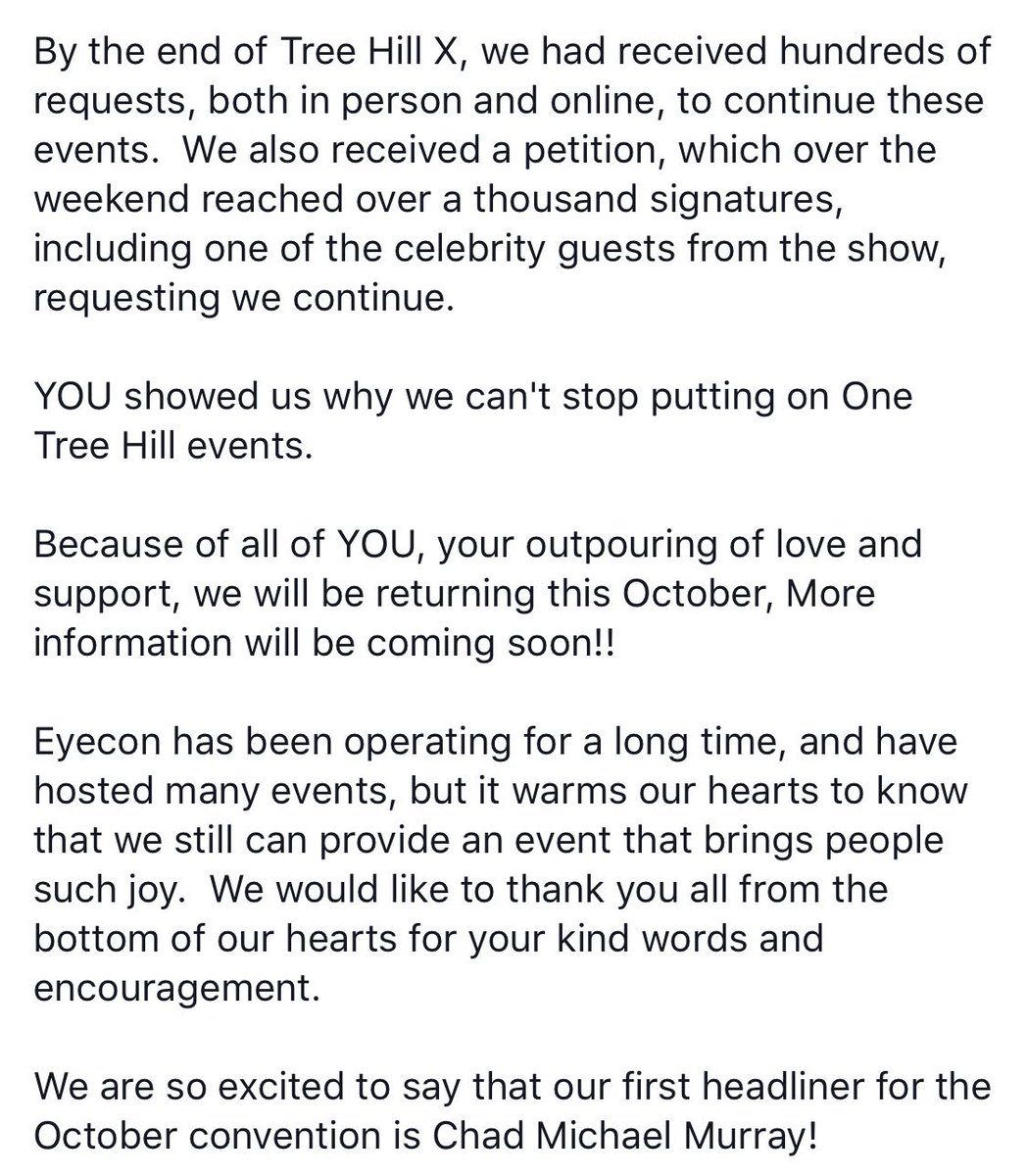 Information on the EyeCon #OneTreeHill conventions!