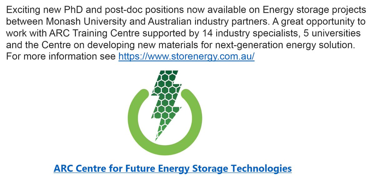 Mega Kar (@megakar2) on Twitter photo PhD & post-doc positions now available on Energy storage projects between Monash University and Australian industry partners. See below!! <a href="/DRMacFarlane/">Doug MacFarlane</a> <a href="/ChemistryMonash/">Monash Chemistry</a> <a href="/professormaria/">Maria Forsyth</a> <a href="/timothykhoo/">Timothy Khoo</a> <a href="/BanerjeeParama/">Parama chakraborty Banerjee</a> <a href="/arc_storEnergy/">ARC Centre for Future Energy Storage Technologies</a> #ITTC #batteries #lithium #electrolytes #Calix PhD & post-doc positions now available on Energy storage projects between Monash University and Australian industry partners. See below!! <a href="/DRMacFarlane/">Doug MacFarlane</a> <a href="/ChemistryMonash/">Monash Chemistry</a> <a href="/professormaria/">Maria Forsyth</a> <a href="/timothykhoo/">Timothy Khoo</a> <a href="/BanerjeeParama/">Parama chakraborty Banerjee</a> <a href="/arc_storEnergy/">ARC Centre for Future Energy Storage Technologies</a> #ITTC #batteries #lithium #electrolytes #Calix