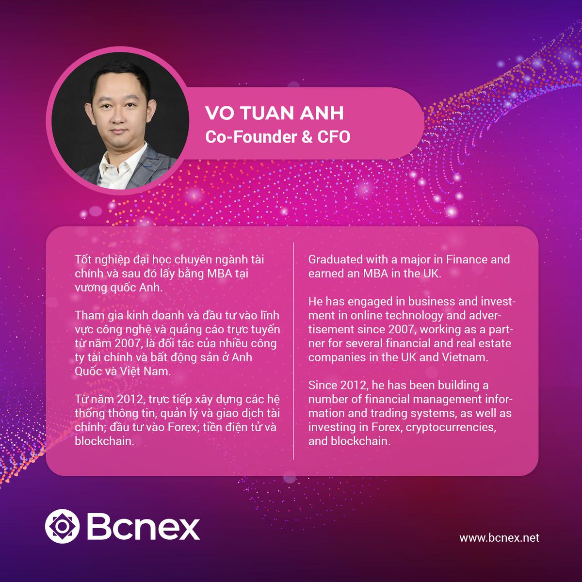 bcnex_net's tweet photo. Our team members are our greatest asset.

We come from a diverse set of backgrounds that range from business, fintech to marketing professionals.

As unique as we are individually, we share a mutual passion for blockchain! 
#Bcnex #BcnexComing #BcnexTeam $BCNX $BCN #ByteCoinVN https://t.co/EioSxH9a5f