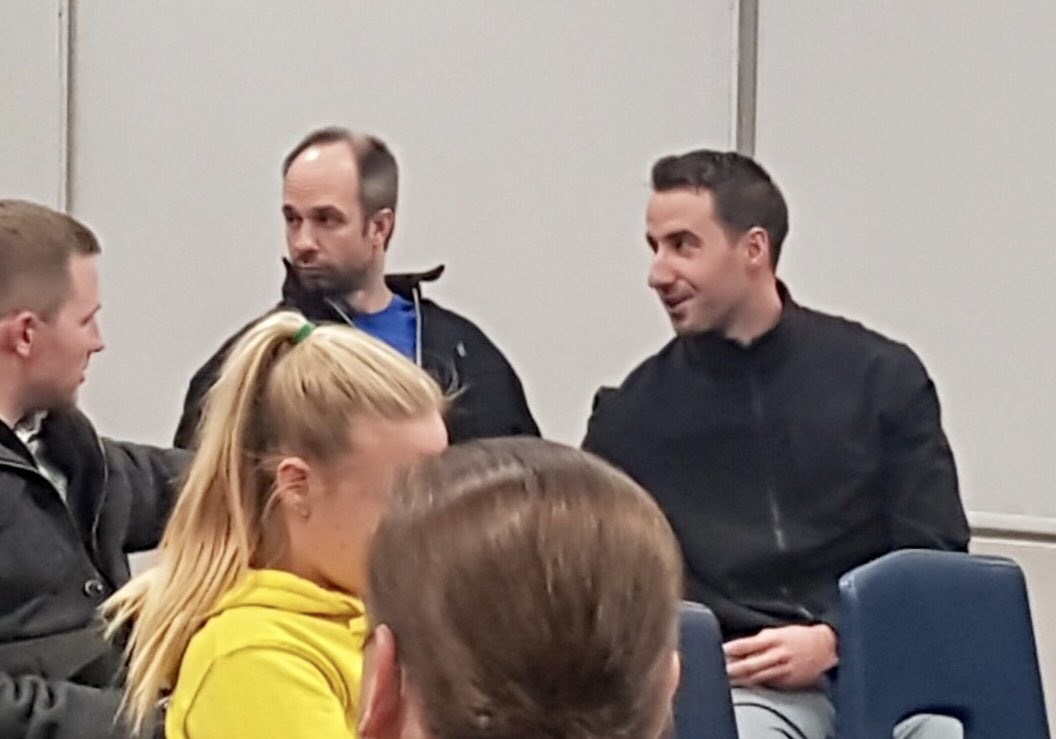 So exciting to have <a href="/NHL/">NHL</a> Linesman #AndrewSmith #KMHAalumni join <a href="/ALLIANCE_Hockey/">ALLIANCE Hockey</a> referees at KMHA’s monthly ref meeting. #KMHAproud of the wonderful young man!  "One of the best parts is being the first to step on the ice before the game" ~Andrew Smith