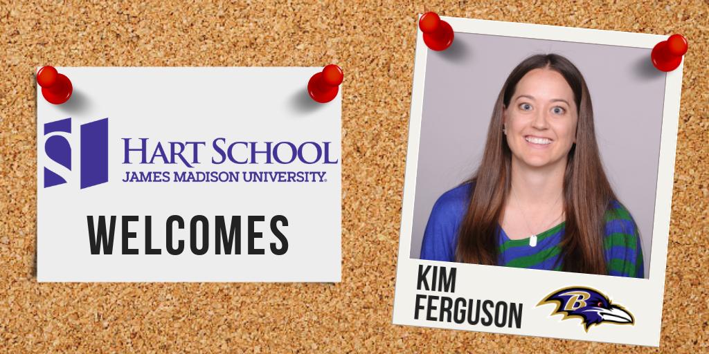 AlyssaBosley's tweet photo. I'm incredibly excited to welcome Kim Ferguson (@KimHurnFerg), one of my all-time favorite JMU people, back to campus to speak in #SRM435 and #SRL610. Kim ('05) works for the @Ravens and is a member of the Hart School Advisory Board.
#HartStrong #SRMStrong https://t.co/cnWW4EADNA