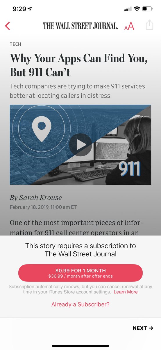 ThomasSimpson's tweet photo. @AppleNews I signed up for the Apple News+ service, but the @wsj articles in the app still ask me to subscribe after I view 10 or so articles https://t.co/y9V1ZrFNVf