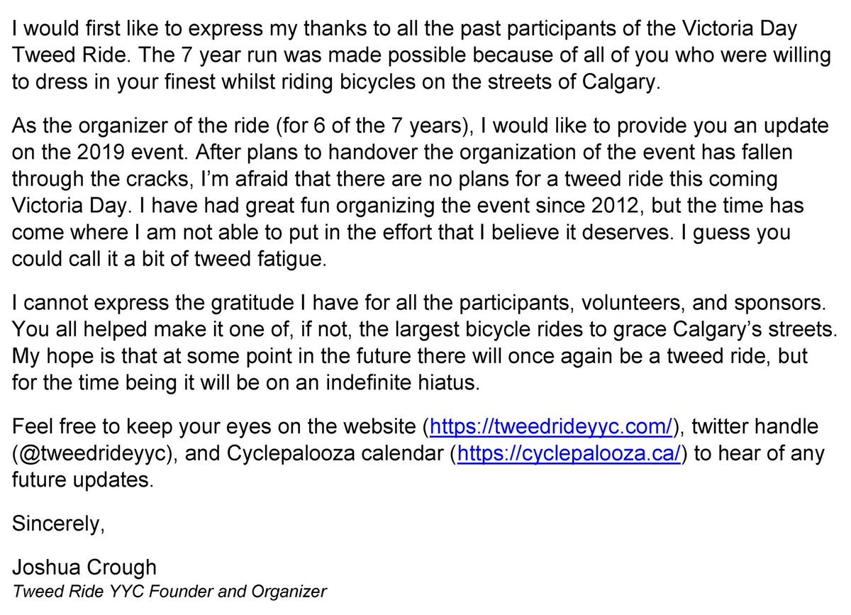 **Tweed Ride YYC Update** #yycbike