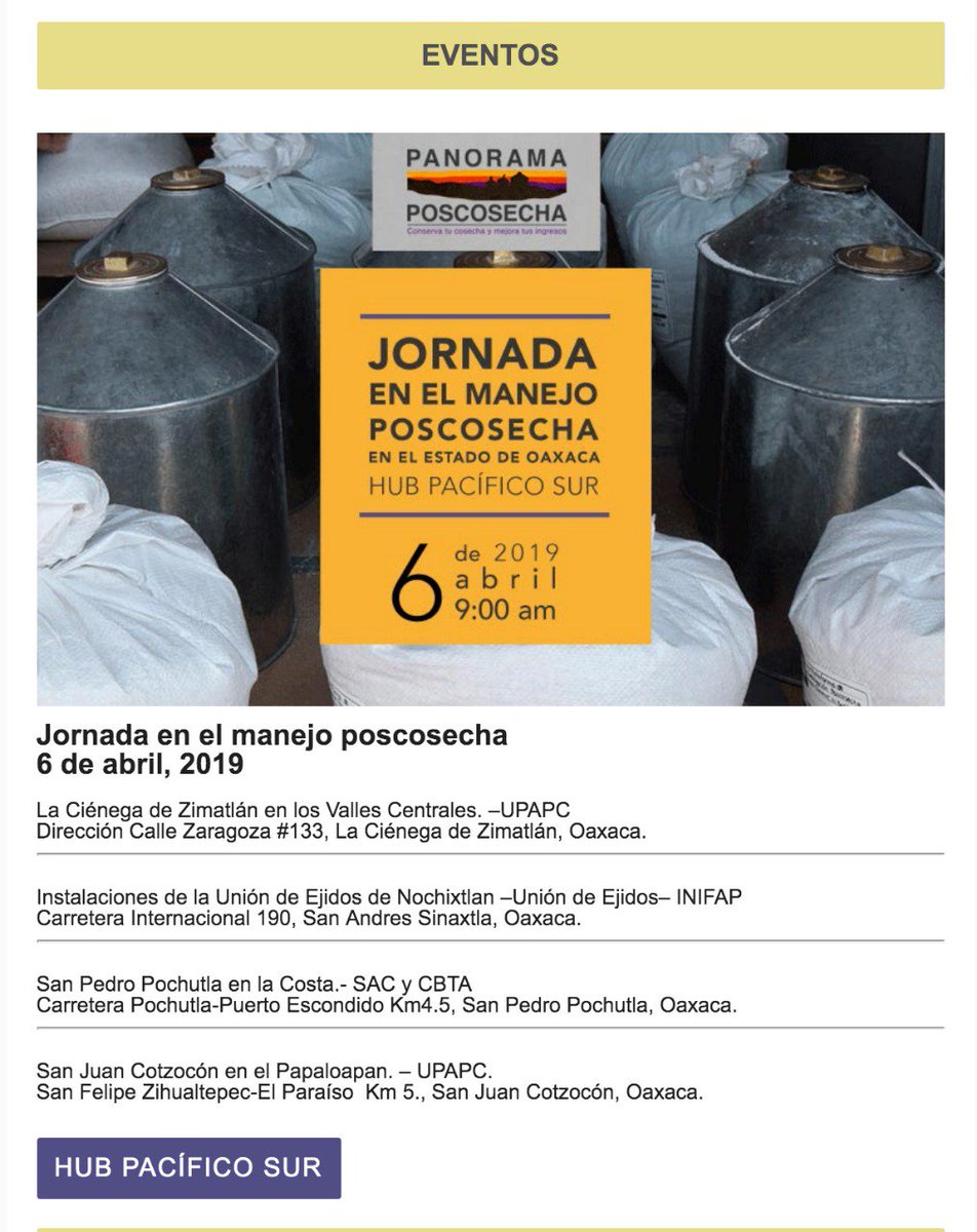 HubPSurCimmyt's tweet image. Hola los invitamos a la jornada de resultados de poscosecha en 4 sedes del en el estado de #Oaxaca como parte de las acciones del #HubPSur @ACCIMMYT acc@SADER_MEX @ACCIMMYT @vmva1950 @Sedapa_GobOax @alejandromurat @Hugocastellano5 @victor_suarez