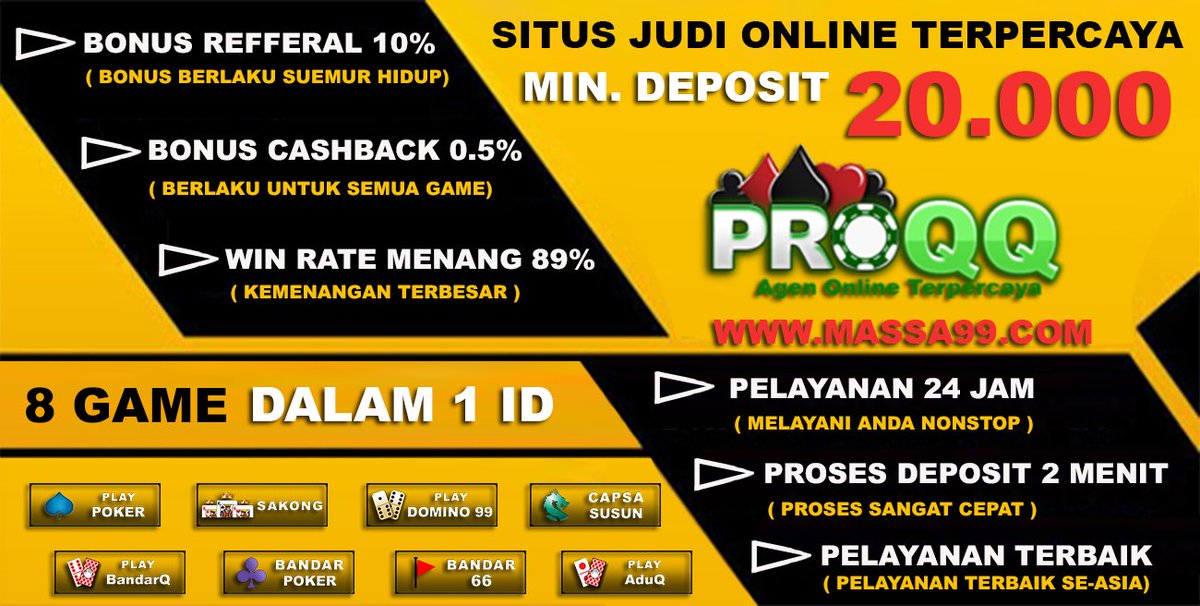 proqqwebsite's tweet photo. More
PROOQQ TELAH HADIR,
-MINIMAL DEPOSIT &amp; WITHDRAW HANYA RP 20,000~,
-BONUS ROLLINGAN 0,5%
-BONUS REFERRAL 10%
Daftar : https://t.co/0BKjLBJqd3
#proqq #SitusQQ #PokerQQ #BandarQ #BandarQOnline #domino99 #DominoQQ #Bandar66 #BandarSakong #AduQOnline https://t.co/4Qjlg2KyS9