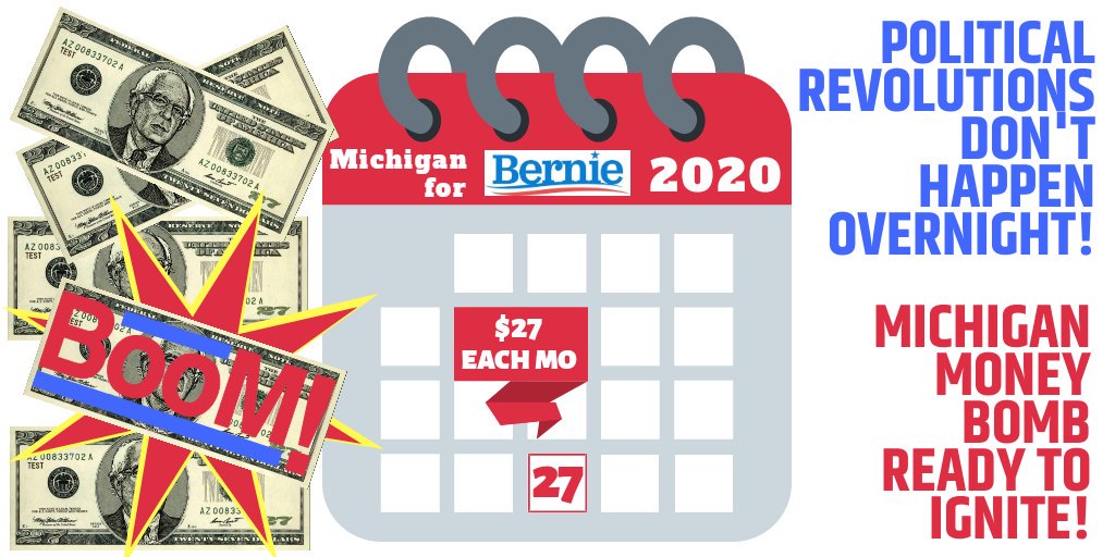 jlmarquette's tweet photo. @kburton40 Join Michigan in #27OnThe27th #BernieMoneyBomb #MI4Bernie #FECdeadline #Bernie2020
https://t.co/q2TKv7pbbs https://t.co/hlVMLDaO8F