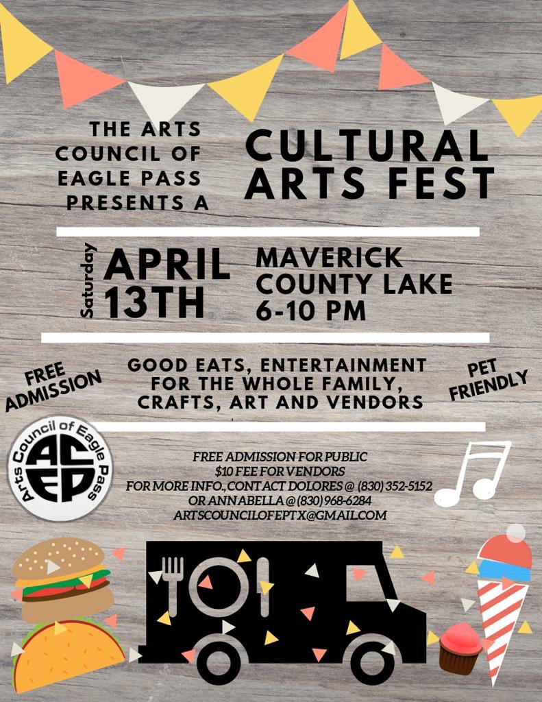 CouncilPass's tweet image. Join us at the Arts Council of EP 1st annual Cultural Arts Fest. A family &amp;amp; pet friendly celebration on April 13, from 6-10 pm at Maverick Cty Lake! If you are a food or arts &amp;amp; crafts vendor or a visual or performance artist &amp;amp; want to participate contact Us for more info.
