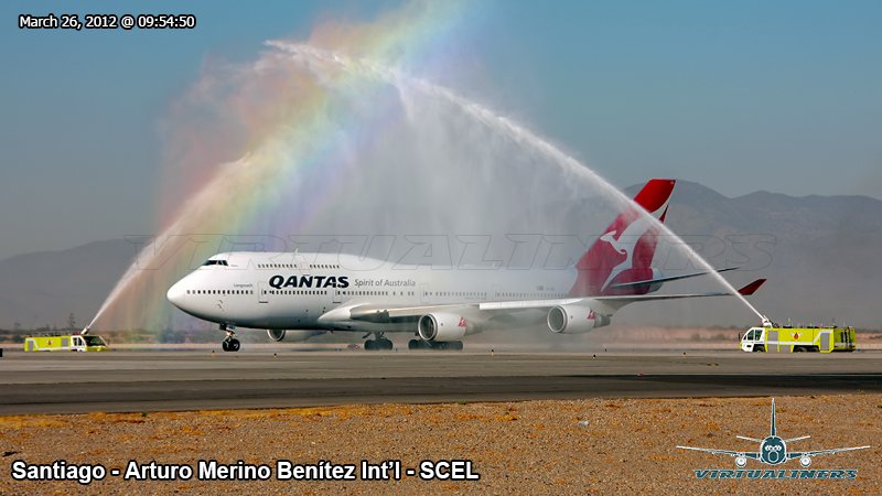 SCEL, 03/26/2012, exactly 7 years ago, <a href="/Qantas/">Qantas</a> Boeing 747-400, VH-OEG, arriving for the 1st time in Santiago, receiving a water salute from <a href="/ssei_amb/">ssei_amb</a> 

#AvGeek #SCEL #AMB #aviationphotography #SpottersChile #virtualiners #planespotting <a href="/avgeekyyz/">Plane Spotting</a> @NuevoPudahuel <a href="/QantasUSA/">Qantas Airways USA</a>