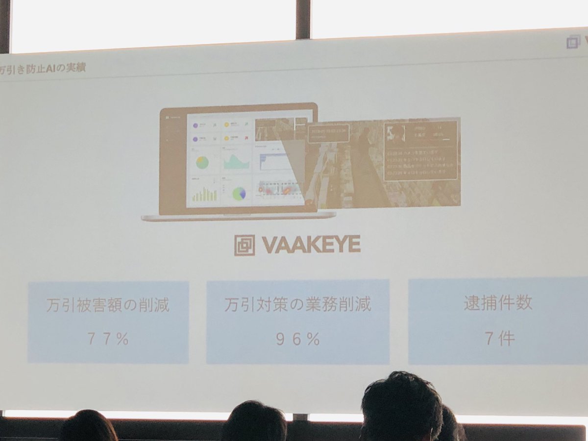 hatahir0's tweet image. VAAKEYE導入の成果すごい！
万引被害額の削減77%
万引対策の業務削減96%
逮捕件数 7件
#AWSStartupDay