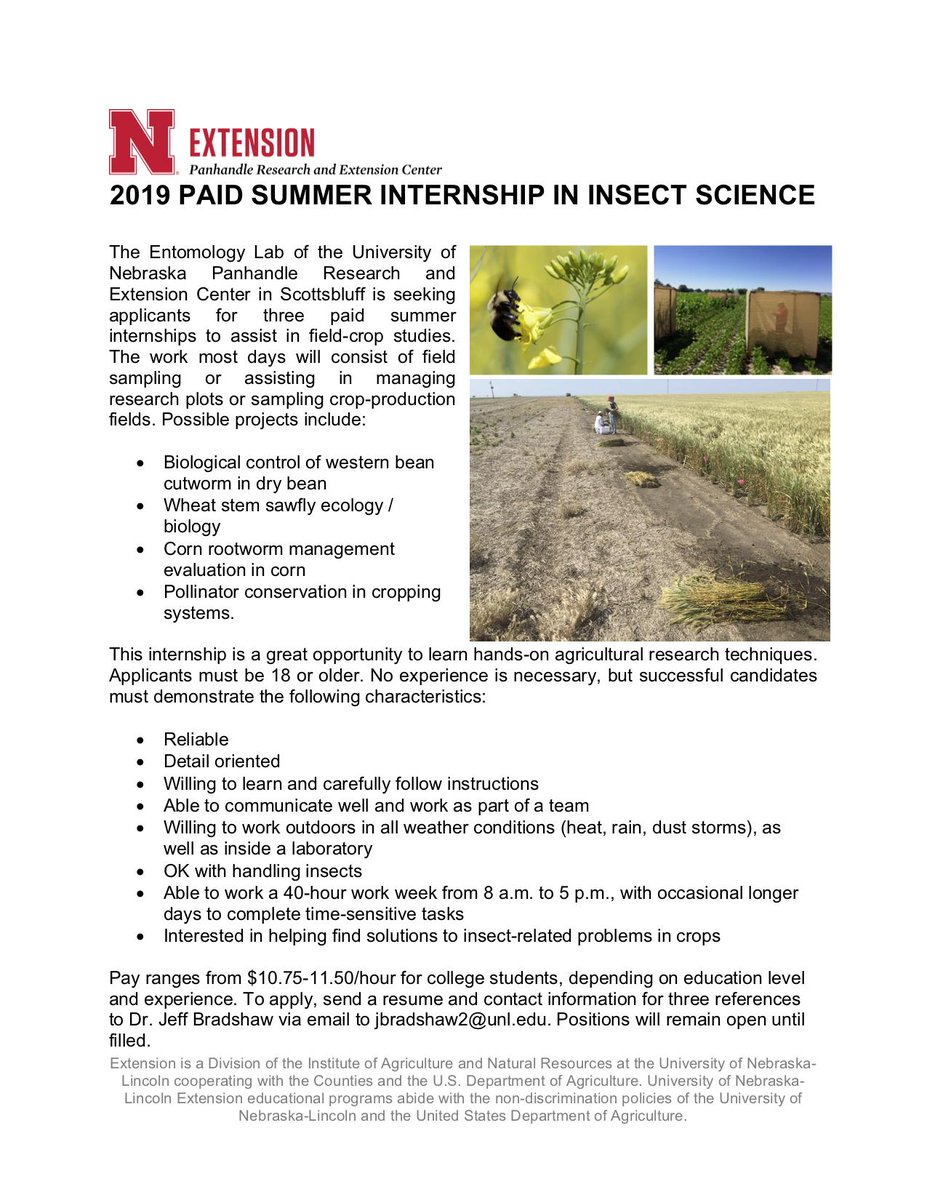 Looking for a summer internship with experience that you can pretty much take with you anywhere in agricultural science? Well, I've got an opportunity for you!
