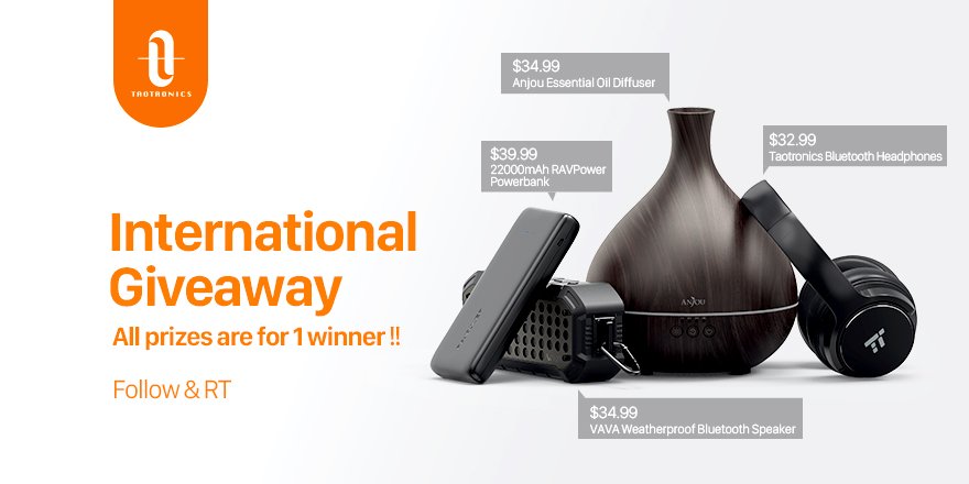 TaoTronics's tweet photo. 1 person will win these prizes worth in total over $140!😱
Follow us here on Twitter &amp; retweet this tweet!💥
1 winner will be announced on April 1st🎁
My boss just told us "This giveaway will be cancelled if this can’t reach 800 retweets, this is not a joke" so get retweeting! https://t.co/R1jQ0NAPJ5