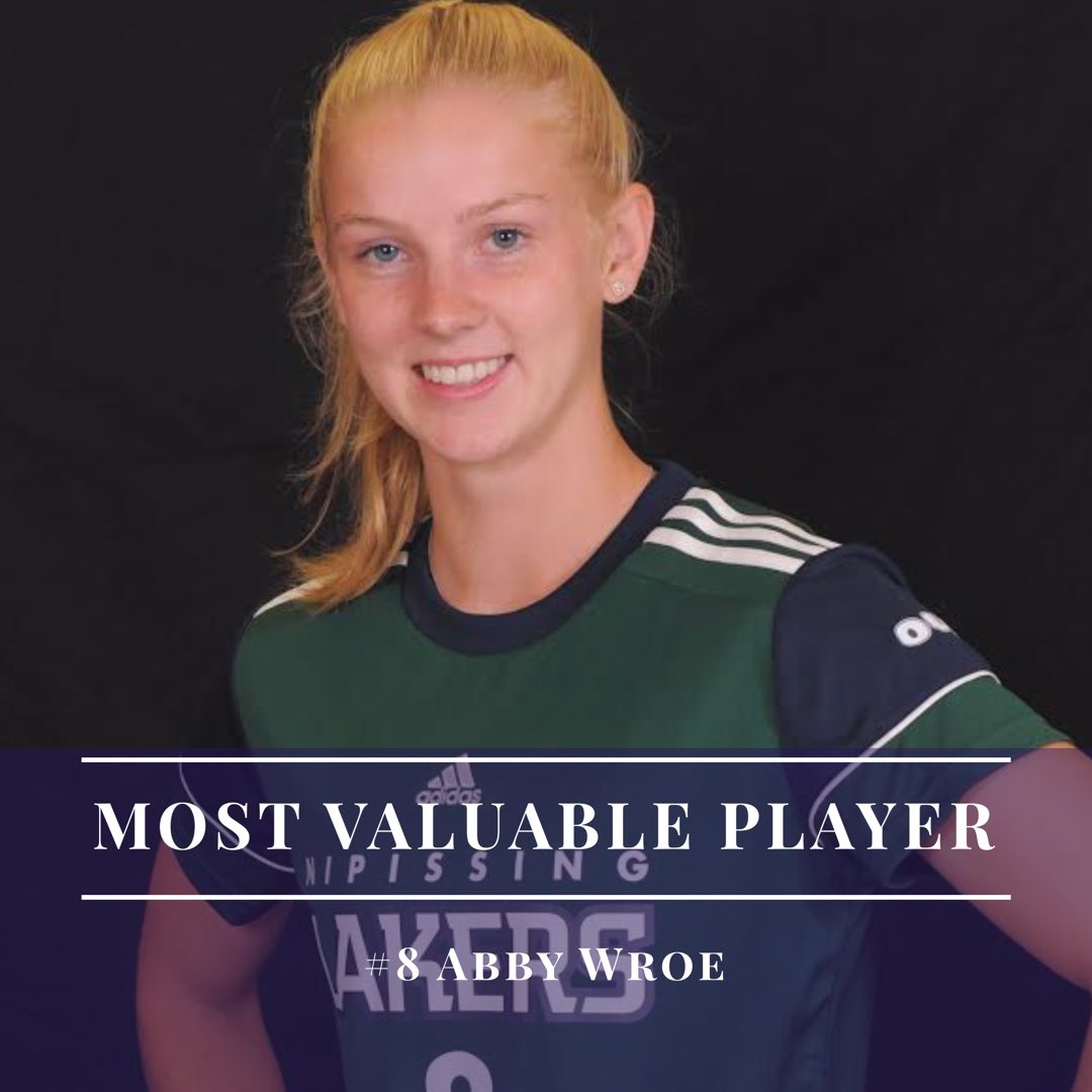 NUCoachDavid's tweet photo. 🎩 Hats off to @abbywroe who was voted our @nulakers WSOC 2019 Most Valuable Player tonight. Abby wraps up a great year by also taking home an #OUA 1st team All-Star award earlier this year. 🥇#LakersPRIDE https://t.co/ytDkHKcyp0