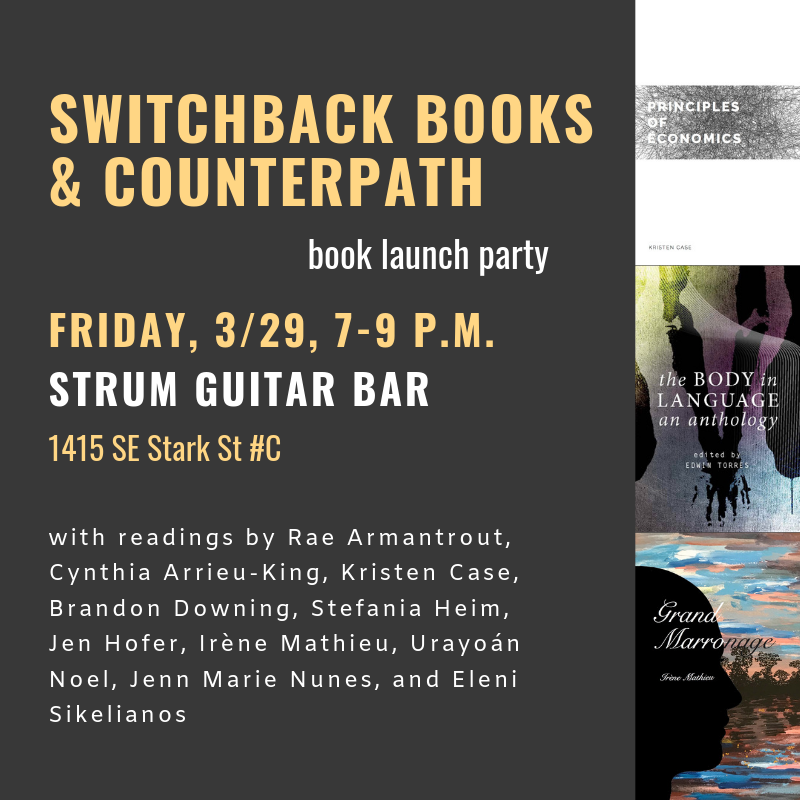 The Body In Language: An Anthology ... launches off-site AWP on Fri. 3/29, 7-9pm at Strum Guitar Bar ... SPECIAL AWP DISCOUNT, $30 + shipping (reduced from $45) if you email: counterpath@gmail.com ... during AWP only!!!!
counterpathpress.org/the-body-in-la…