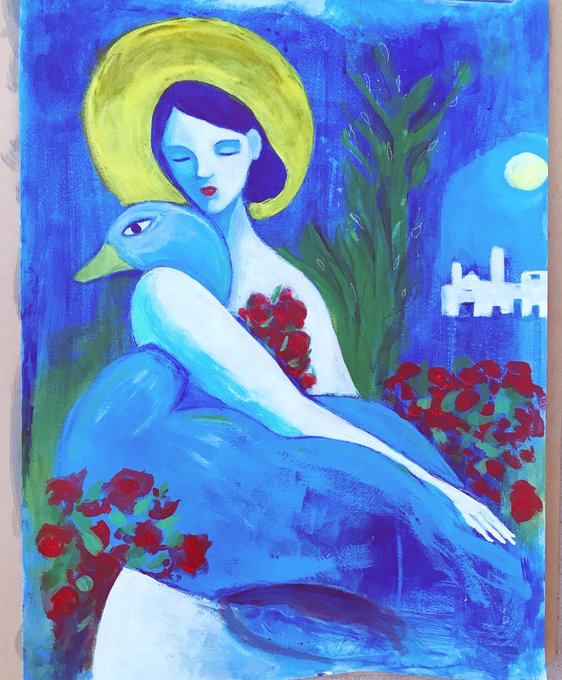 Anna and Jack and full moon vibes 🌕 18x24 acrylic on paper https://t.co/AREIyG0mLE<a href="/tag/spoilme"class="tags"><span>#spoilme</span></a>