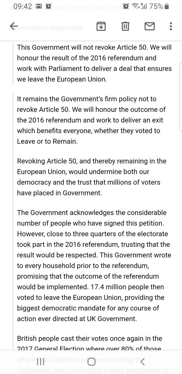 nandrawr's tweet photo. The government's reply to the #RevokeArticle50Petition is nothing short of appalling. IMHO, another proof of how deaf the government is to the voice of their people. And their incapability to provide security to the lives of people who are affected most by #Brexit. https://t.co/lMo06CUkHk