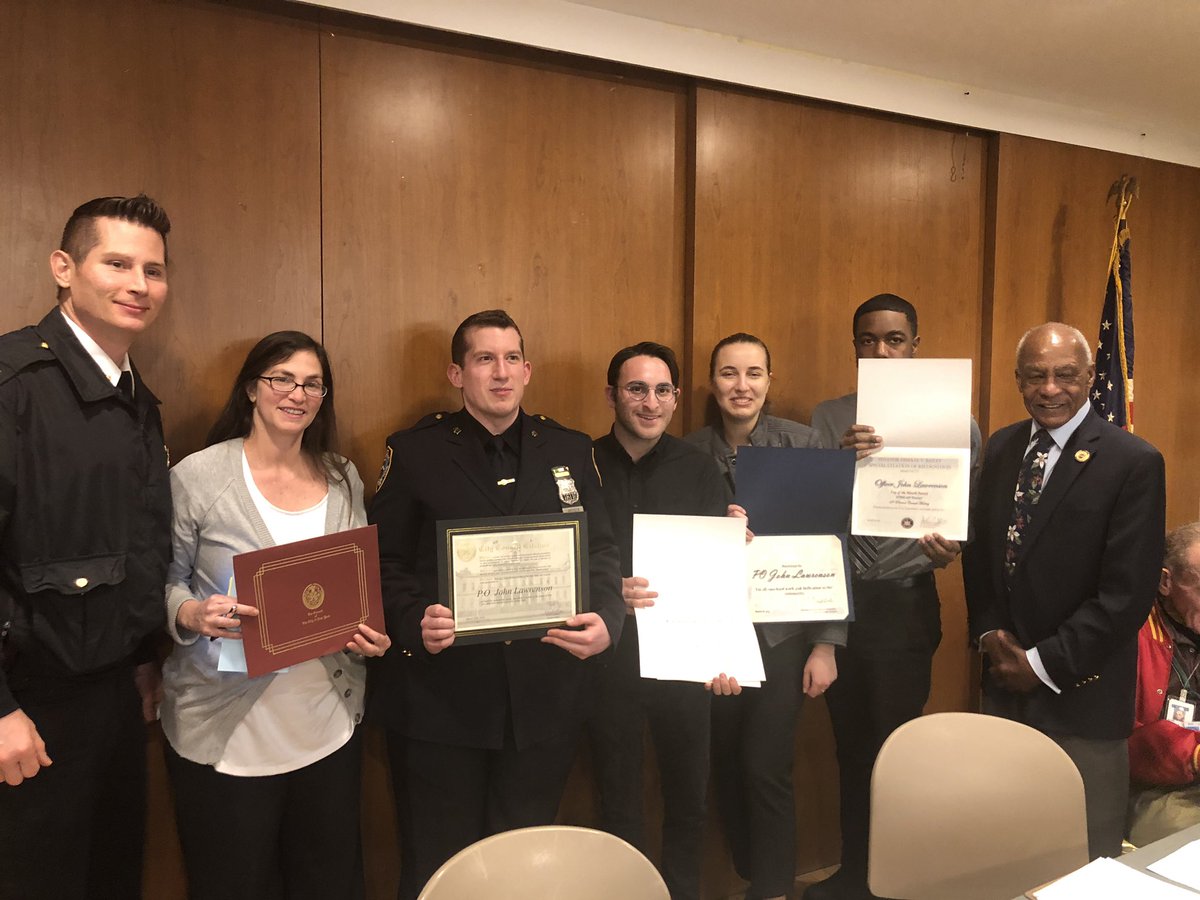 NYPD49Pct's tweet photo. Outstanding work by Officer Lawrenson for being designated Cop of the Month for February. He and his partner rescued 7 residents,  2 children &amp; 2 dogs from a burning apartment in the #Bronx #NYPDprotecting #49Pct https://t.co/HexgbsP2DR