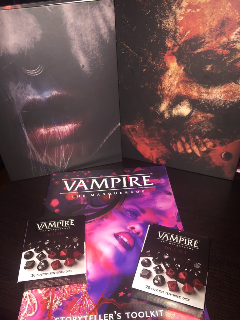 JoshuaDoetsch's tweet photo. I try to make semi-regular purchases at the local game shop. Todayโs haul: Vampite: the Masquerade dice and storytellerโs screen.
#VampireTheMasquerade
#GameShops
#TableTop https://t.co/RE1uiljUvj