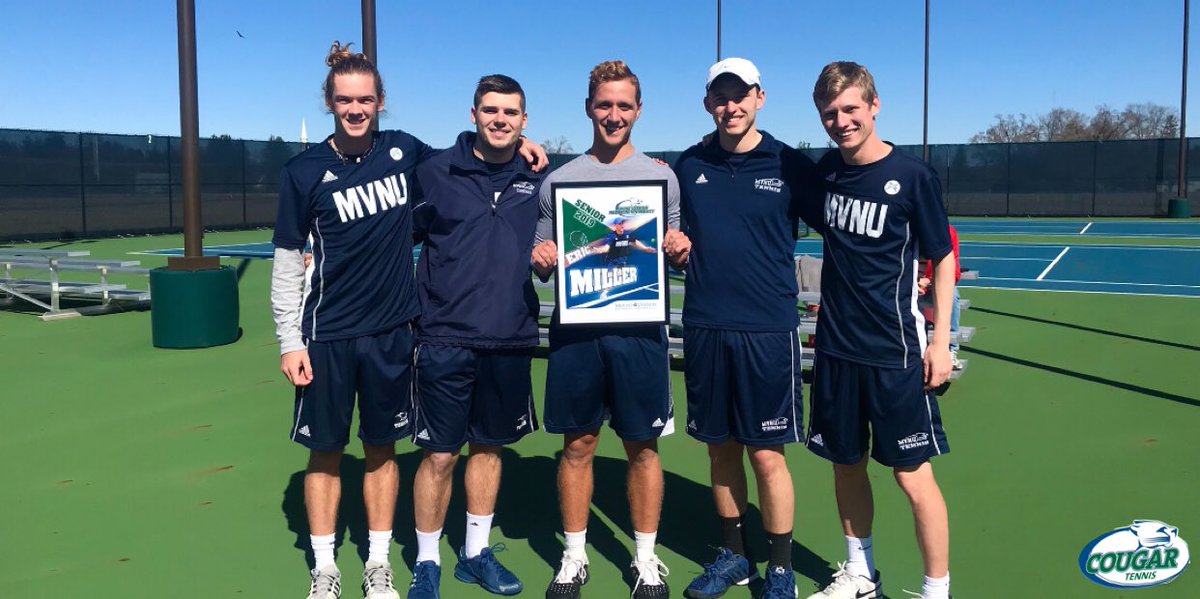 MVNUTennis's tweet photo. Thank you to our Senior @ericmillerr 👏🏼🎾 Congratulations and good luck in all of your future endeavors!! #mvnufamily #tennis #senior2019 #LetsgoCougs 👊🏼 https://t.co/qMT3wshE85