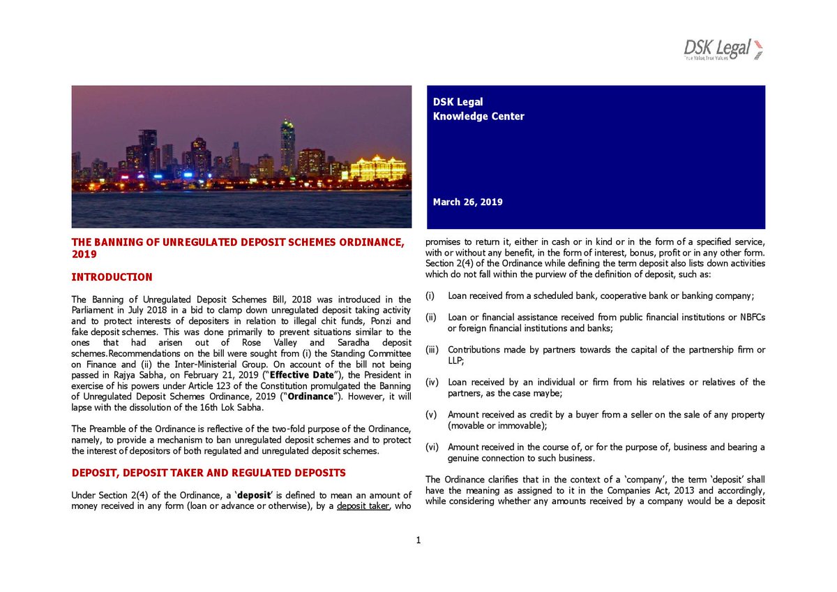 Saloni Mody and Harini Sutaria talk about the banning of unregulated deposit schemes in our latest article #article #UnregulatedDeposits

Please click on the link below to read:
dsklegal.com/wp-content/upl…