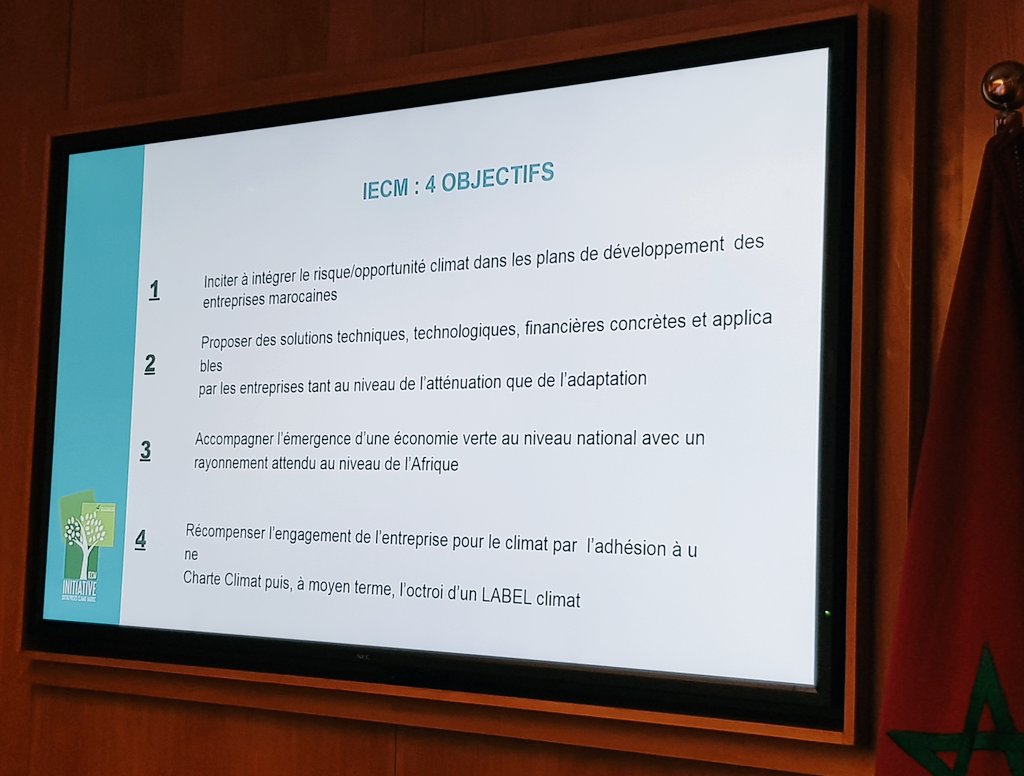 IECM_CGEM's tweet photo. Tenue, aujourd'hui à la @CGEM_MA, de l'atelier sur les entreprises et le #changementclimatique  présentation de l'@IECM_CGEM en cours https://t.co/8NFLD2l3LD