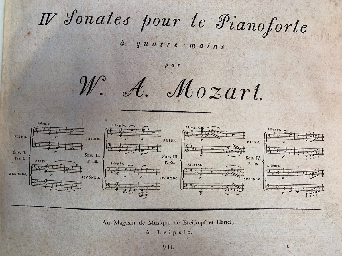 wilsberg's tweet photo. Das erste „Buch“ nach der Messe in #Leipzig ist eine in Leipzig von @breitkopfundhaertel gedruckte #partitur vierer #Sonaten für #Klavier für #vierhändig zu spielen von #mozart mit dem wunderbaren #frontispiz nach #schnorrvoncarolsfeld #1800 #musik #music #piano #pianoforte https://t.co/o2EFqrvWHF