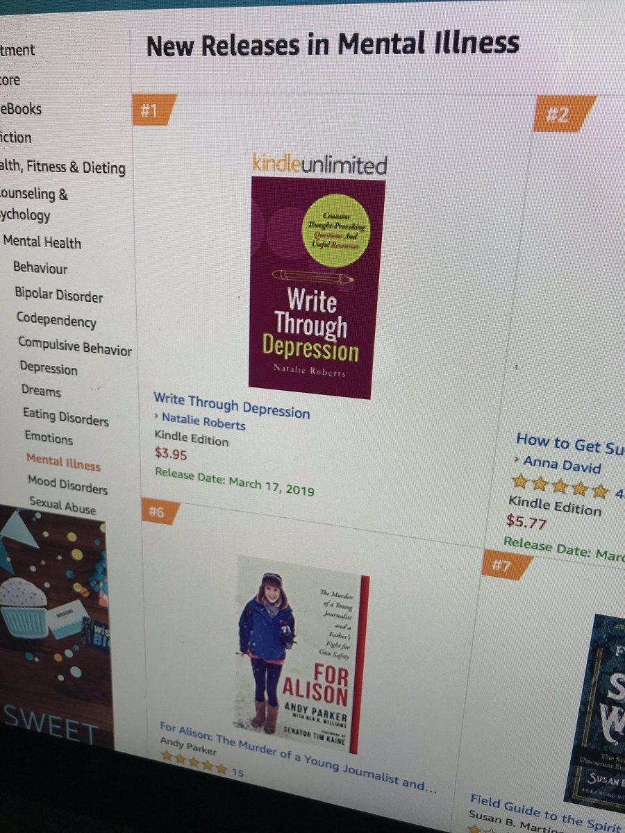 Natalieroberts1's tweet photo. Ahh the book has hit #1 in new releases. Thank you so much everyone who’s bought the book. I keep saying it, but this means the world to me. I made a dream come true, FINALLY! Write Through Depression https://t.co/m3zpS8dvBS #depressionhelp #mentalhealthawareness #selfcare https://t.co/qbpTe1NLjI