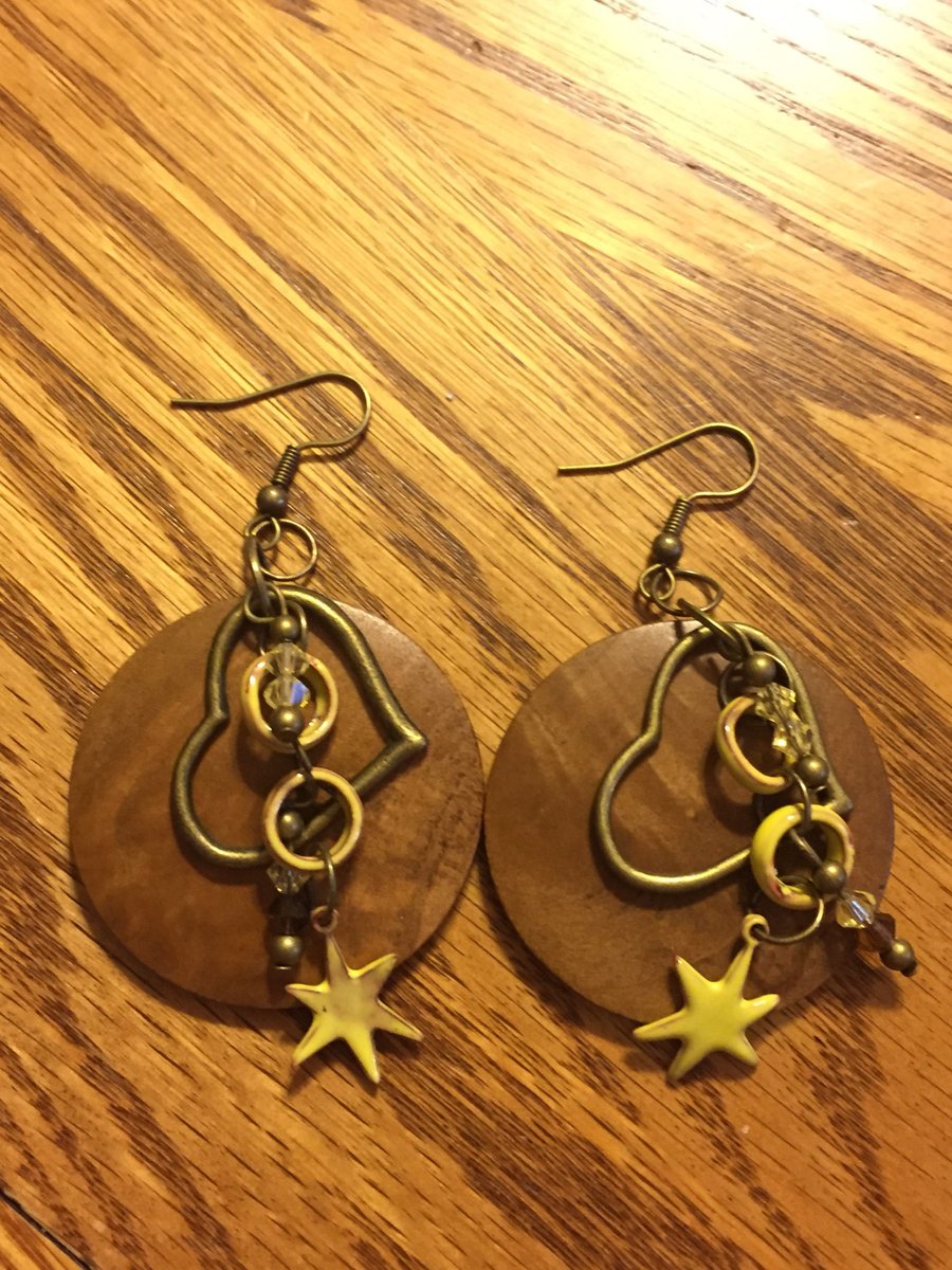 Yellow Enamel Star & Wood Earrings tuppu.net/d2a13f29 #DEspirit #Etsy #CasualEarring