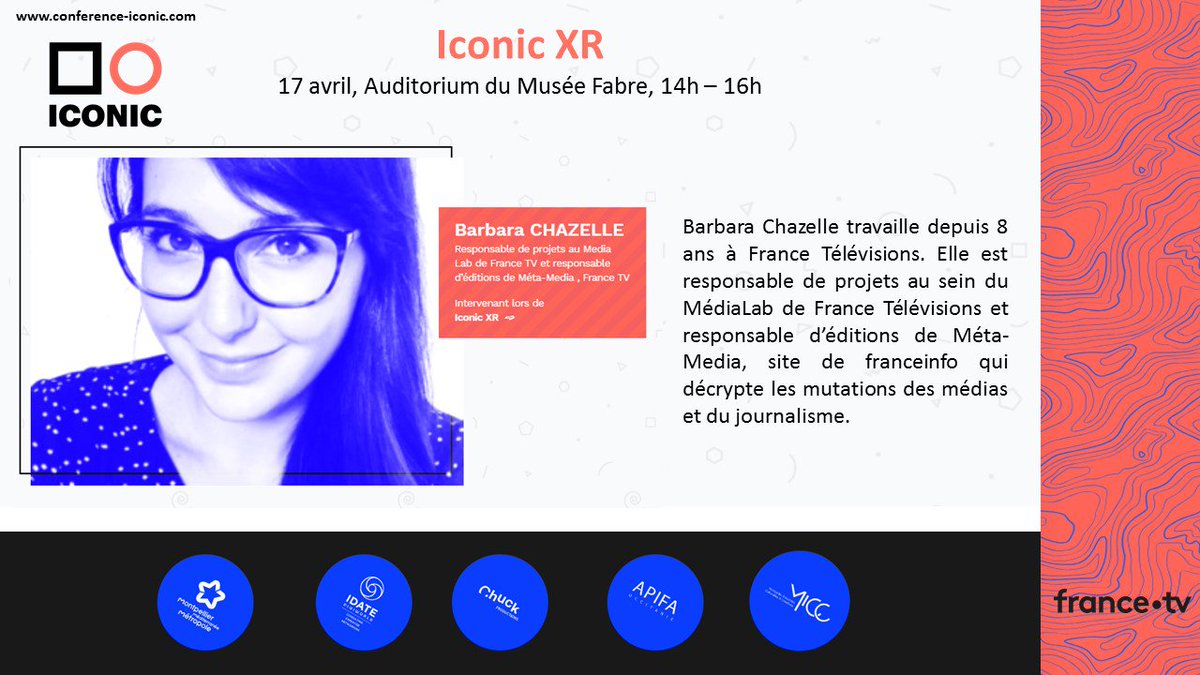 Iconic_Conf's tweet photo. @barbaragip fait partie des intervenants présents à @Iconic_Conf XR ! La conférence aura lieu le 17 avril à 14h à l'Auditorium du musée Fabre.

https://t.co/NDfAi5WqVe 

@luc_reder @illusionmacadam @idatedigiworld @jeanzeid 
#MICC19 #iconic19 https://t.co/kxsSxhyxEu
