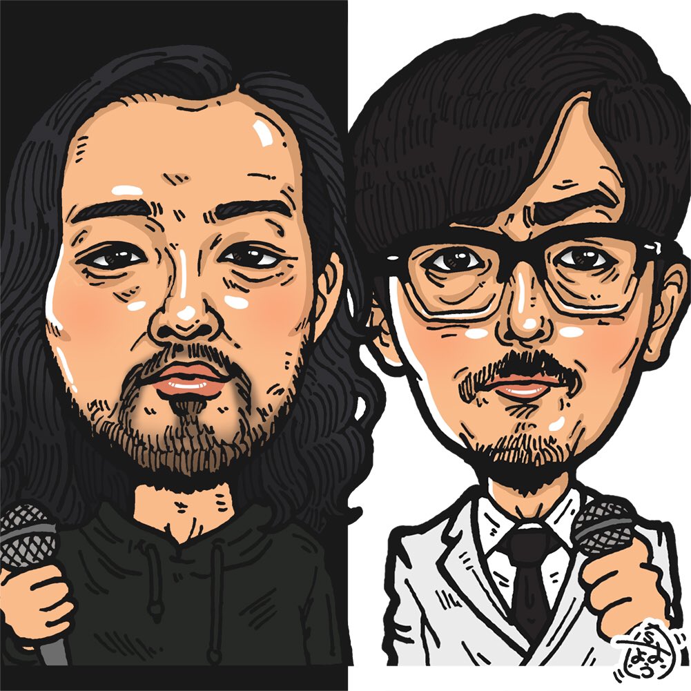 ekusohs's tweet photo. 毎日似顔絵 No.74&amp;84
R-指定 VS DOTAMA

平成生まれのポニーテールと
昭和生まれのクソメガネ。

黒と白。水と油。

#creepynuts  #R指定
#FINALFRASH #DOTAMA 
#MC #ラッパー #rapper #UMB 
#HIPHOP #ROCK #フリースタイル 
#フリースタイルダンジョン #戦極
#似顔絵 #毎日似顔絵 #吉本デザイン部 https://t.co/mHVLYJjW3V