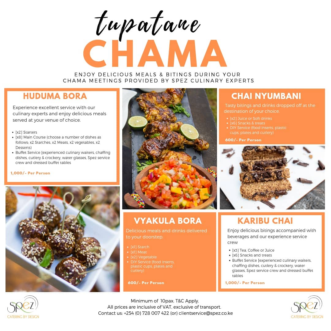 spezcatering's tweet photo. We promised something Interesting..!⁣
⁣
Introducing the NEW Tupatane Chama packages. Enjoy delicious meals &amp; bitings during your chama meetings.⁣
⁣
Pricing starts from as low as 600/- per person for a minimum of 10 people.⁣
⁣
#food #foodie #fresh #delicious #Nairobi #Kenya https://t.co/rghsRT4p6w