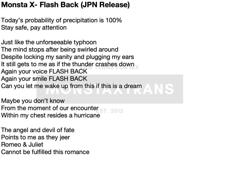 Mxtrans Lyrics Monsta X Flash Back