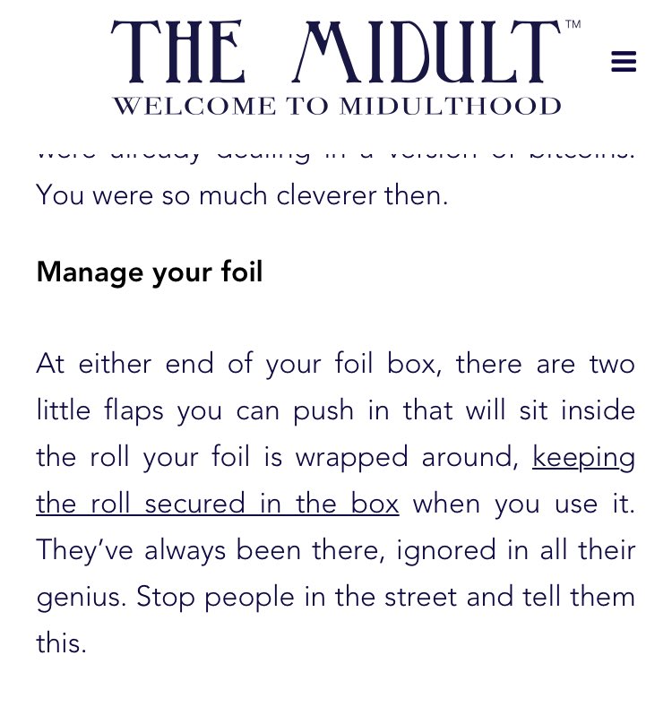 fayerainers's tweet photo. 😱😱😱😱😱😱 HOW DID I NOT KNOW THIS???????!!!!!!! My eternal gratitude to the genius #Midulthood for changing my life forever. Never again the entire roll of foil at my feet as I try to wrap my kids 🥪 There truly is a God and she is called ⁦@themidult⁩ https://t.co/AVg191Imk3
