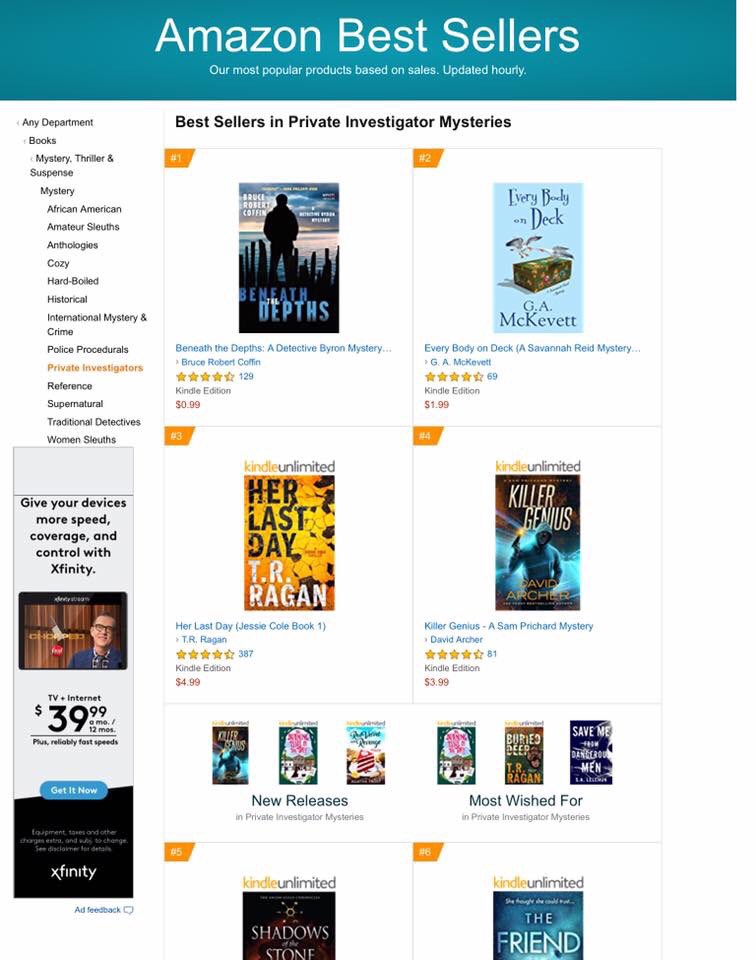 Beneath the Depths is officially an Amazon number one bestseller! #detectivebyronmysteries #HarperCollins #witnessimpulse #amwriting #Mystery #SistersinCrime #SinC #MWA