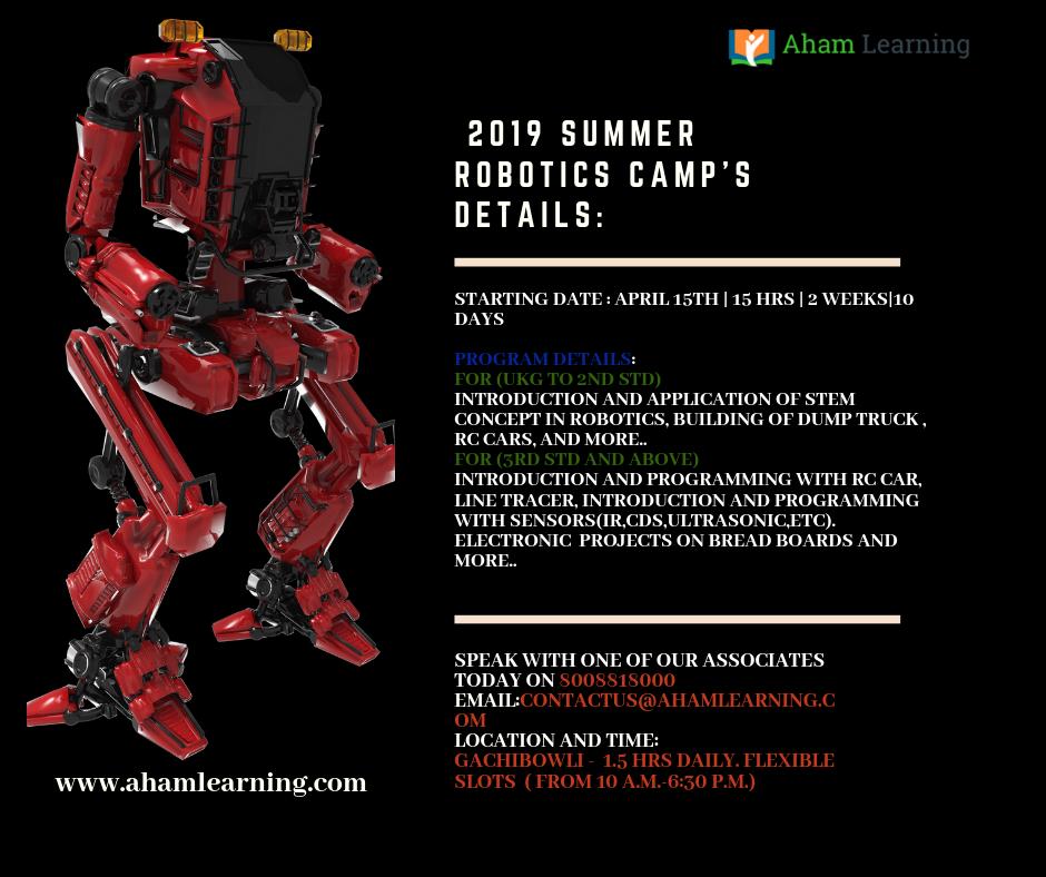 Ahamlearning's tweet photo. Experience the best technology hub in one of the most innovative learning centers in Hyderabad @Ahamlearning 
Our robotics camp was so popular last year, we've managed to find a way to open up another camp to keep your children learn robotics this summer too. https://t.co/SwDRka5b8C