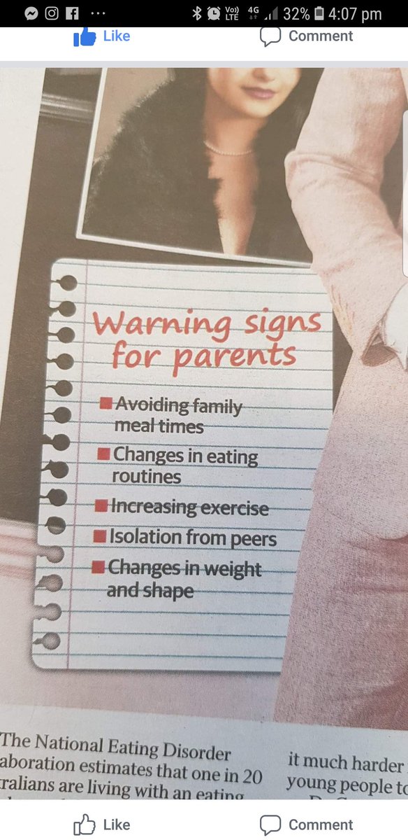 louiseuntrapped's tweet photo. This from the Courier Mail today- warning signs for parents that your teen may have an eating disorder. These are exactly the behaviors that teens in the Fast Track trial are being forced to do. Please explain! #stopthefasttracktrial #MyStoryIsEvidence @SCHNkids @GregHuntMP https://t.co/gkhCYGLMNU