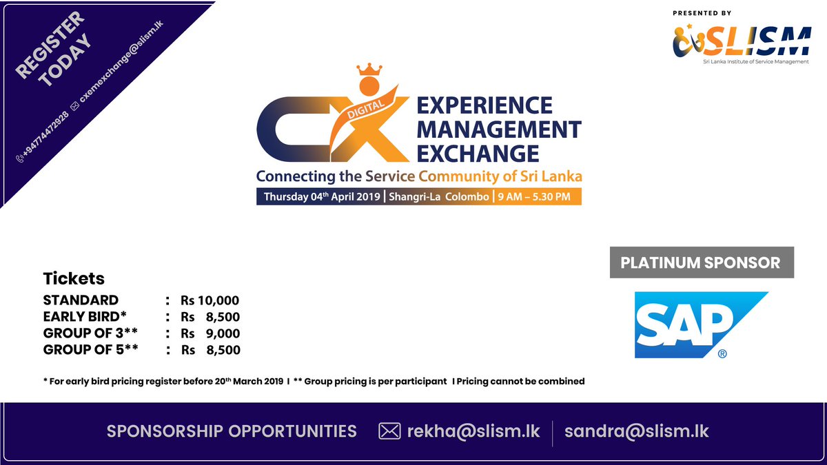 SLISMCE's tweet photo. Welcome aboard SAP! We are thrilled and privileged to have you as our PLATINUM sponsor!
Register Now :
https://t.co/ejI3wsiOqr
#DCEM #SandraDeZoysa #DigitalCEM #SLISM #Customerexperience #SAP https://t.co/Uf2zJXfLcZ