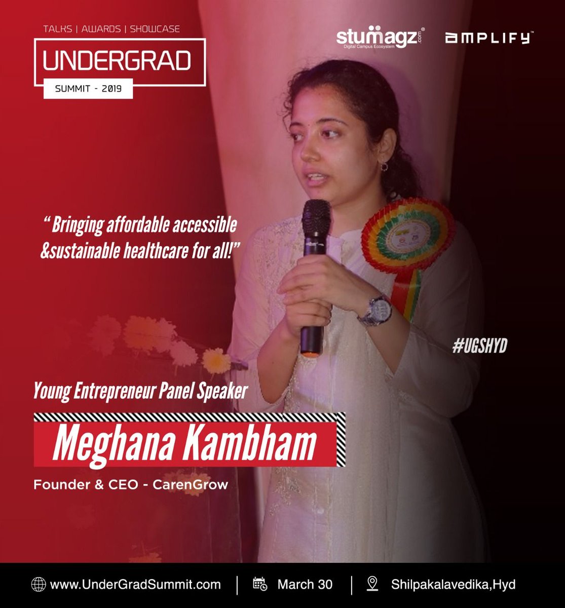 carengrowind's tweet photo. Dr.Meghana Kambham, Founder & CEO, Carengrow has been invited for the 'UNDERGRAD Summit- 2019' as a Panel Speaker to share her views and experience on 'Bringing Affordable, Accessible & Sustainable Healthcare For All!'
#UGSHYD #HealthCare #MakePreventionMainstream https://t.co/yca2T7wCit