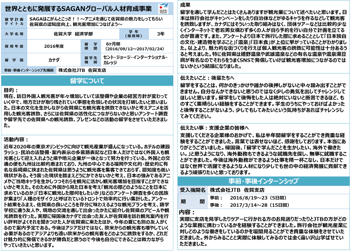 SaganGlobal's tweet photo. こんにちは！
今週も先輩トビタテの「留学」をご覧ください。
第8回は佐賀県地域人材コース第1期生堀池理央さんです。 https://t.co/v8Xm9nDqw0