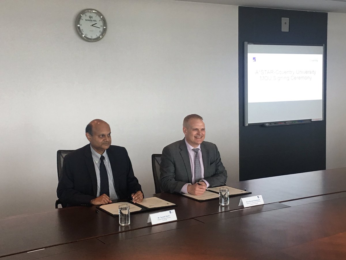 A*STAR &amp; Coventry University in Singapore, sealing the signatures on an MoU to drive forward world-class collaborative research - led by DVC @richarddashwood <a href="/CovUni_Business/">Coventry University Business</a> @CovUni_Brussels