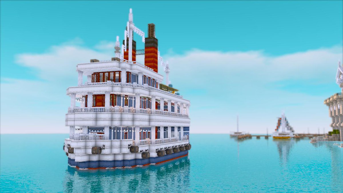 はすっこ 観光船の内装までだいたいできた まだやってた でも海用のお船じゃないような アリスタ島 はやな鯖 Cocricot Minecraft建築コミュ