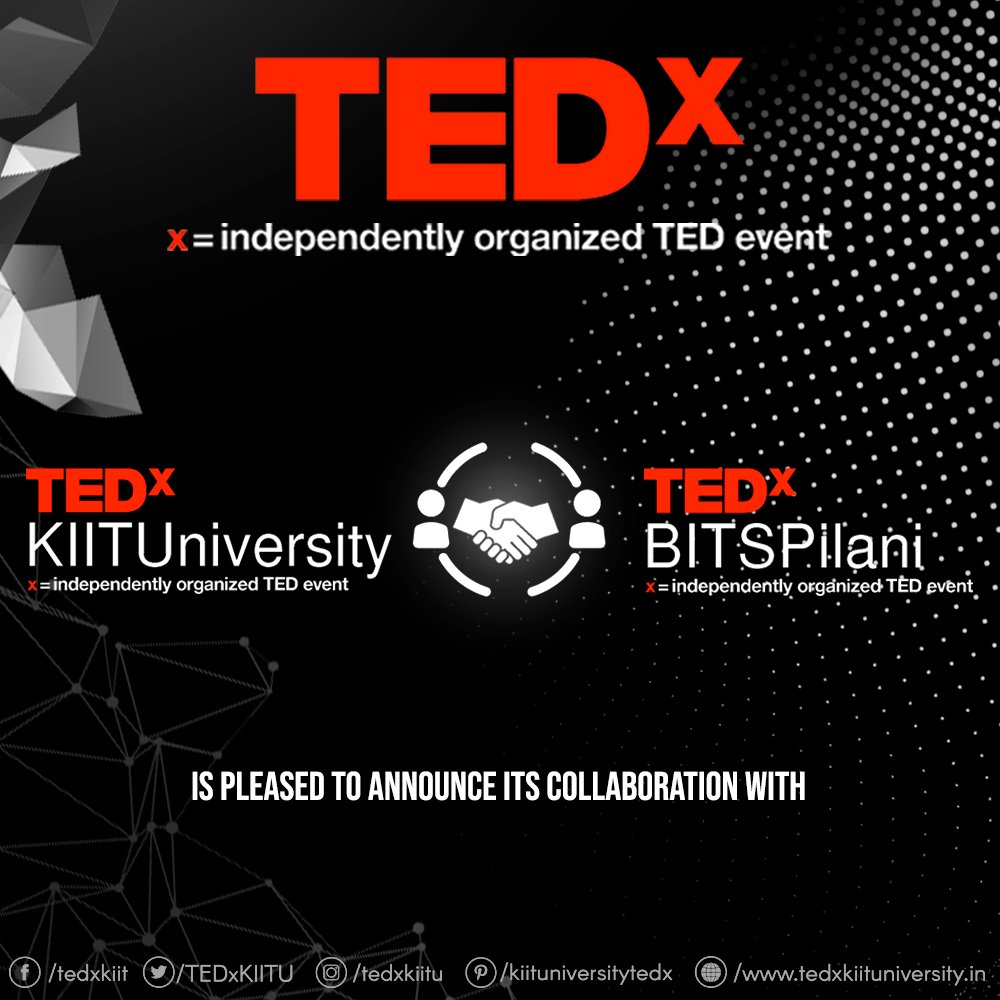 TEDxKIITUniversity (@tedxkiitu) on Twitter photo TEDxKIITUniversity (<a href="/TEDxKIITU/">TEDxKIITUniversity</a>) is proud to collaborate with TEDxBITSPilani for its fourth edition.
#ted #tedx #tedxkiituniversity #tedxkiitu2019 #ideasworthspreading #change #motivation #inspiration #RightAngleOfTheClock #31March2019 TEDxKIITUniversity (<a href="/TEDxKIITU/">TEDxKIITUniversity</a>) is proud to collaborate with TEDxBITSPilani for its fourth edition.
#ted #tedx #tedxkiituniversity #tedxkiitu2019 #ideasworthspreading #change #motivation #inspiration #RightAngleOfTheClock #31March2019