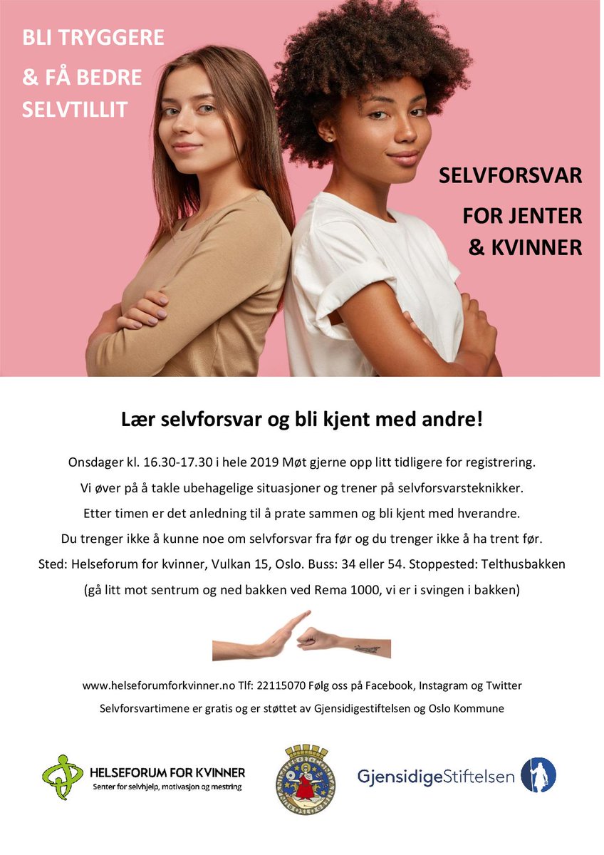 Hver onsdag på <a href="/HKvinner/">Helseforum for kvinner</a> er du velkomen til gratis kurs i selvforsvar. Drop in.
