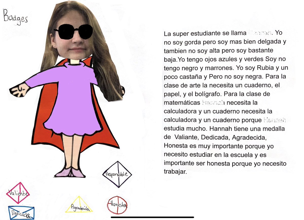 MONTMAIT's tweet photo. Students create their Super Estudiante through an inquiry about schools and using the school values #PBL #inquirymindset @GerganaSchneid1 @jonniter https://t.co/qujioDgoS8