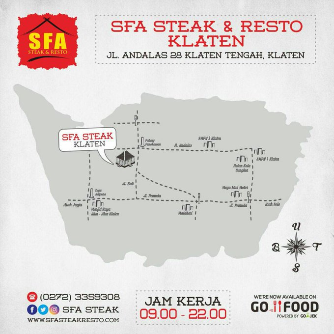blackpinknesia's tweet photo. #Klaten @sfasteak: https://t.co/TSQYbD5wPs Gaes yang lagi di Klaten mau mampir ke @sfasteak tapi gak tau jam buka &amp; jalannya? Tenang nih kakmin kasih peta &amp; jam bukanya 09.00-22.00 :) https://t.co/dQlGlwpX0M