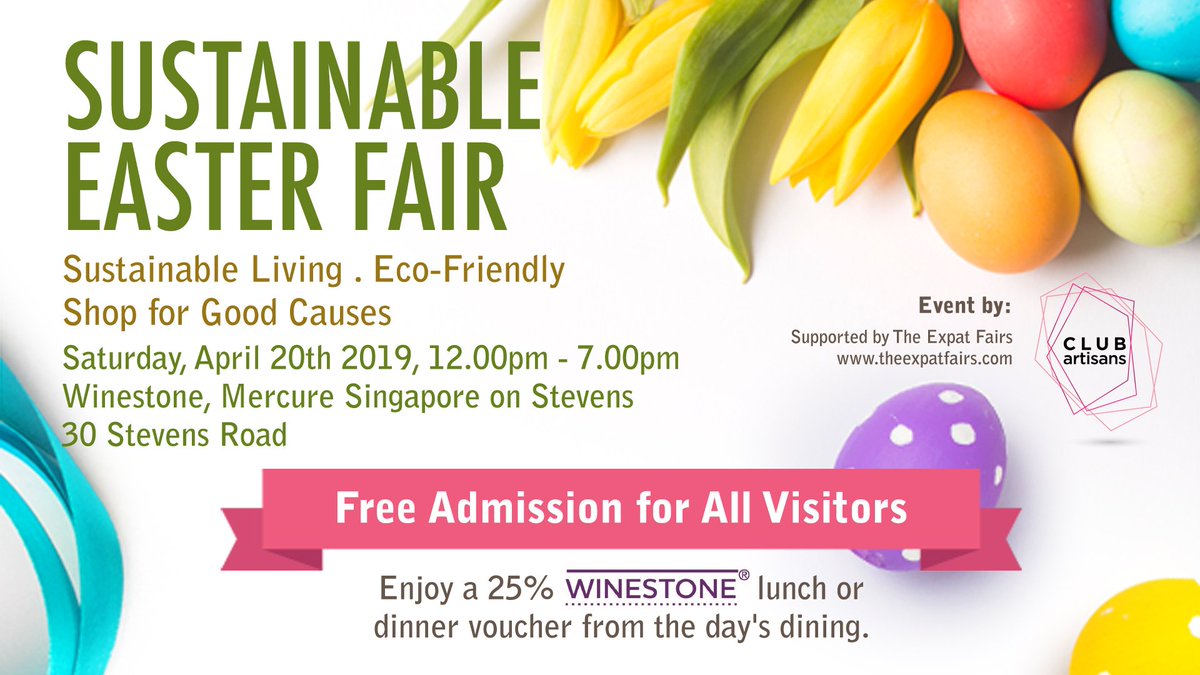 TheExpatFairs's tweet photo. Start your spring afresh with the Sustainable Easter Fair at #Winestone, 20th April 2019, 12pm to 7pm.
Celebrate sustainable living, and enjoy ethical &amp; eco-friendly shopping. Bring the kids for an Easter egg hunt with prizes, and an art collage session by https://t.co/MhT2E5eaXm https://t.co/Keq3jlEati