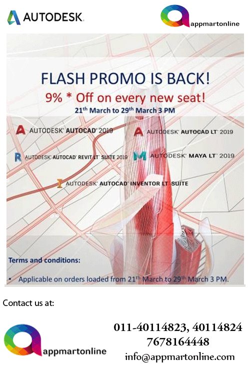 AppmartonlineC's tweet photo. Autodesk flash promo is back. 9% OFF on every new seat. Buy your licence with most trusted Autodesk partner. 

Visit Us - https://t.co/QRvWJHLjlh 
Call Us - +91 767- 8164- 448
Mail Us - info@appmartonline.com
#appmartonline #Autodesk #software #reseller #partner https://t.co/ITDYztvy6n